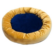 Buy Dog Bed Donut Shaped Velvet Water Repellent Yellow & Blue(S) 